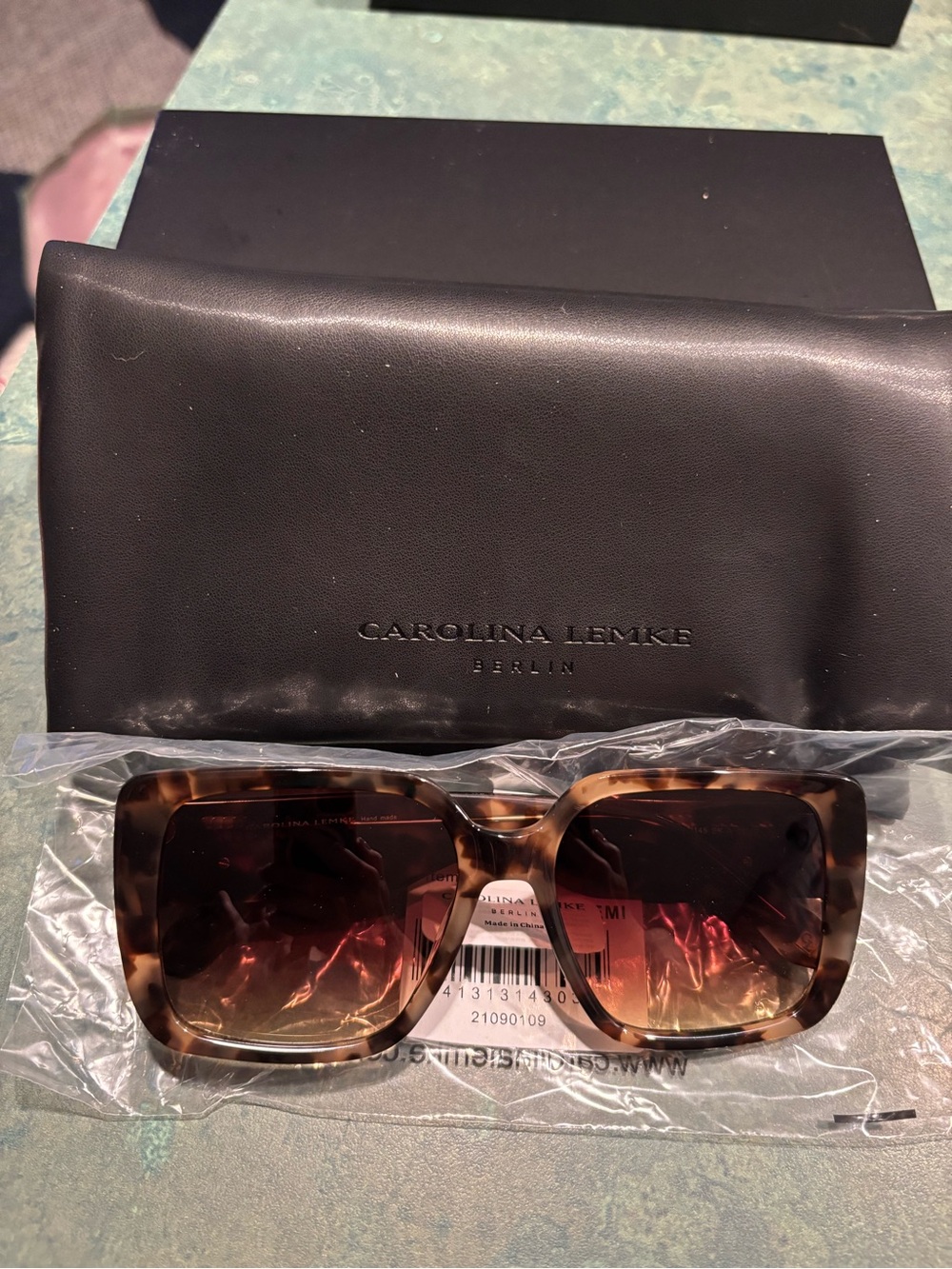 BNWT Carolina Lemke Brown Tortoiseshell Oversized Women's Sunglasses